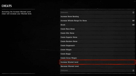 How to use RDR2 cheats: the cheats screen