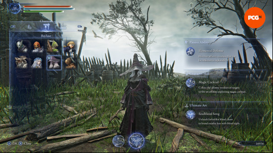 Best Elden Ring Nightreign Recluse build: a witch in purple robes stood in a grassy area